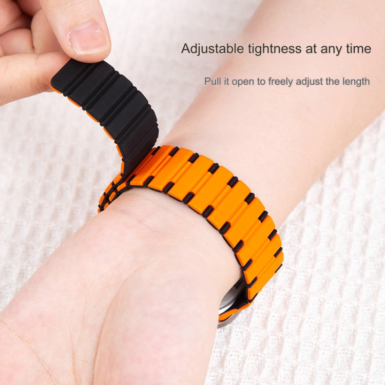 For Apple Watch Series 8 45mm Two-color Magnetic Silicone Watch Band(Starlight Orange) by bashfashion