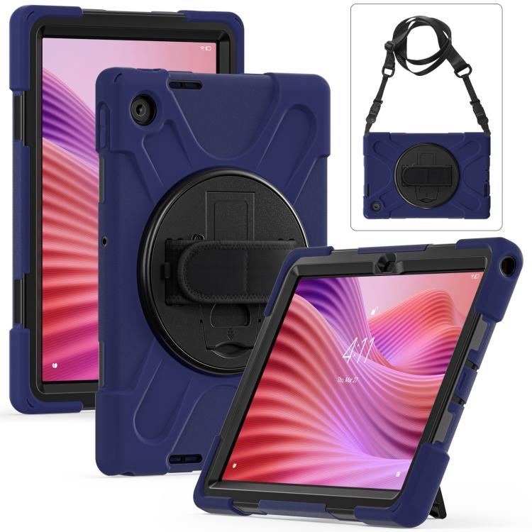 For Lenovo Tab 10.1 2025 / ZhaoYang K10c Rotatable Holder Silicone Hybrid PC Tablet Case with Shoulder Strap(Navy Blue) by bashfashion