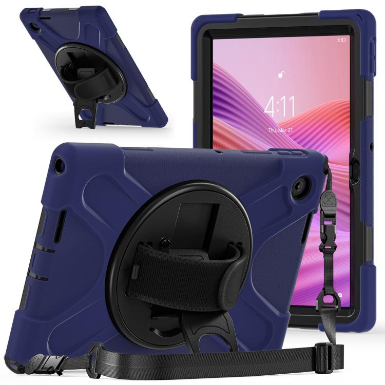 For Lenovo Tab 10.1 2025 / ZhaoYang K10c Rotatable Holder Silicone Hybrid PC Tablet Case with Shoulder Strap(Navy Blue) by bashfashion