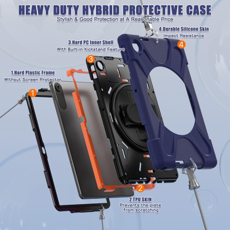 For Lenovo Tab 10.1 2025 / ZhaoYang K10c Rotatable Holder Silicone Hybrid PC Tablet Case with Shoulder Strap(Navy Blue) by bashfashion
