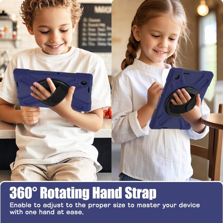 For Lenovo Tab 10.1 2025 / ZhaoYang K10c Rotatable Holder Silicone Hybrid PC Tablet Case with Shoulder Strap(Navy Blue) by bashfashion