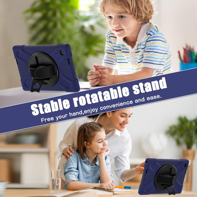 For Lenovo Tab 10.1 2025 / ZhaoYang K10c Rotatable Holder Silicone Hybrid PC Tablet Case with Shoulder Strap(Navy Blue) by bashfashion