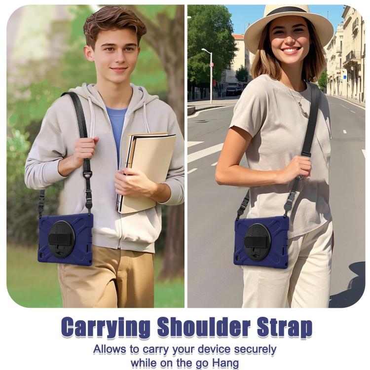 For Lenovo Tab 10.1 2025 / ZhaoYang K10c Rotatable Holder Silicone Hybrid PC Tablet Case with Shoulder Strap(Navy Blue) by bashfashion