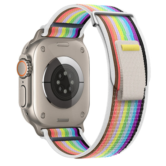 For Apple Watch Ultra 2 49mm Dual-Section Loop Nylon Watch Band(White Rainbow) by bashfashion