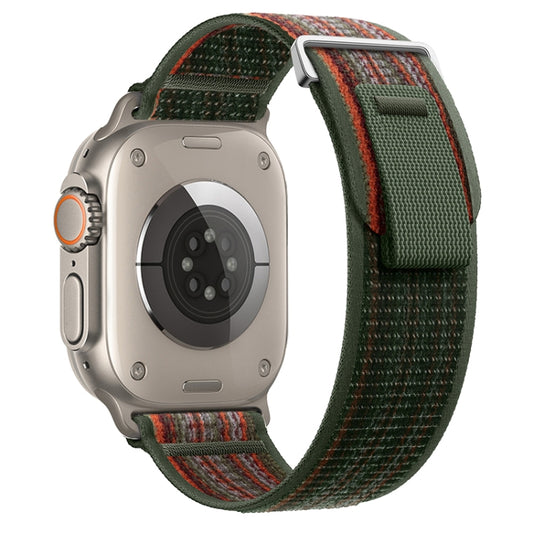 For Apple Watch Ultra 49mm Dual-Section Loop Nylon Watch Band(Dark Fir Green Orange) by bashfashion