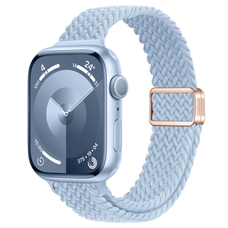 For Apple Watch SE 2023 44mm Slim Magnetic Buckle Nylon Braided Watch Band(Light Blue) by bashfashion