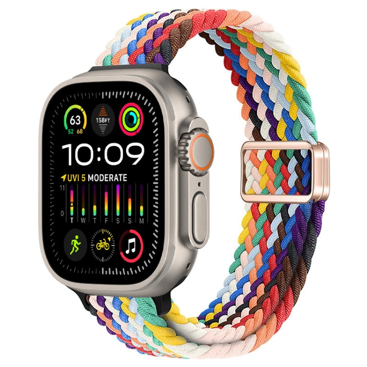 For Apple Watch Ultra 2 49mm Slim Magnetic Buckle Nylon Braided Watch Band(Rainbow) by bashfashion