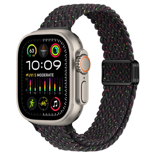 For Apple Watch Ultra 2 49mm Slim Magnetic Buckle Nylon Braided Watch Band(Starlight Black) by bashfashion