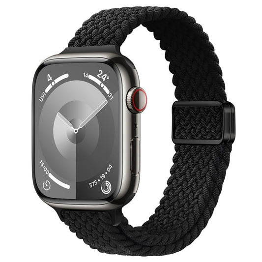 For Apple Watch Series 9 41mm Slim Magnetic Buckle Nylon Braided Watch Band(Black) by bashfashion