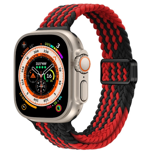 For Apple Watch Ultra 49mm Slim Magnetic Buckle Nylon Braided Watch Band(Z Pattern Black Red) by bashfashion