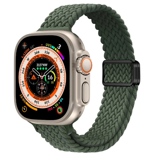 For Apple Watch Ultra 49mm Slim Magnetic Buckle Nylon Braided Watch Band(Dark Olive Green) by bashfashion