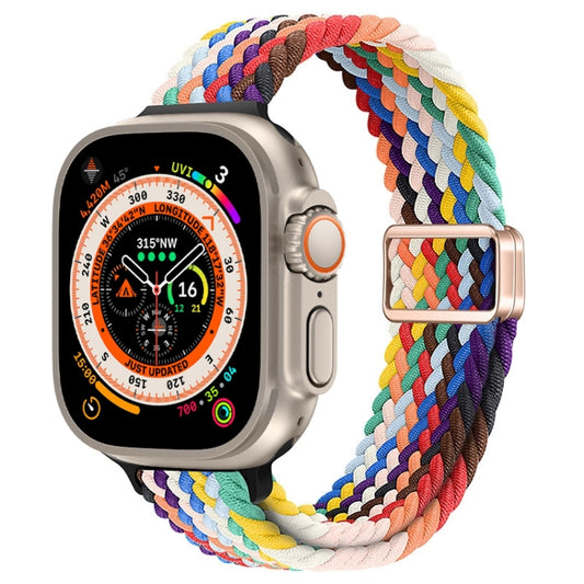 For Apple Watch Ultra 49mm Slim Magnetic Buckle Nylon Braided Watch Band(Rainbow) by bashfashion