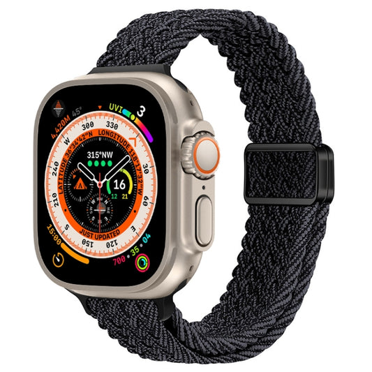 For Apple Watch Ultra 49mm Slim Magnetic Buckle Nylon Braided Watch Band(Black Grey) by bashfashion