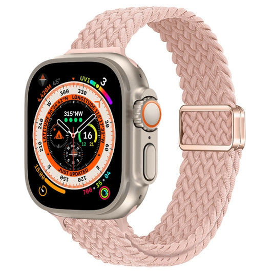 For Apple Watch Ultra 49mm Slim Magnetic Buckle Nylon Braided Watch Band(Cream Pink Sand) by bashfashion