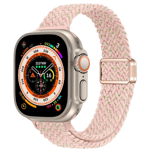 For Apple Watch Ultra 49mm Slim Magnetic Buckle Nylon Braided Watch Band(Starlight Pink) by bashfashion