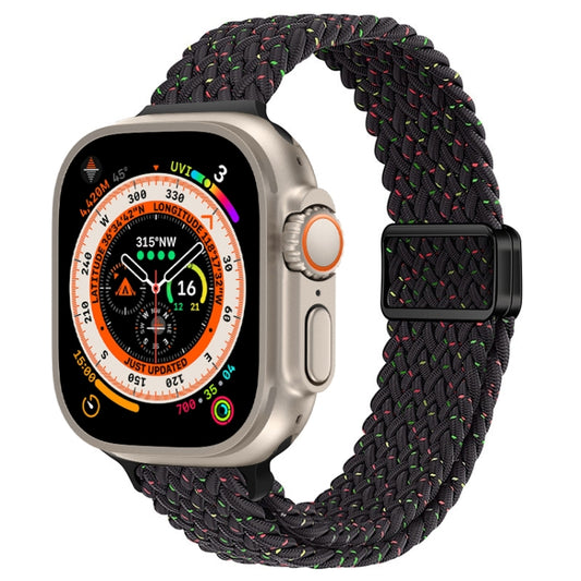 For Apple Watch Ultra 49mm Slim Magnetic Buckle Nylon Braided Watch Band(Starlight Black) by bashfashion