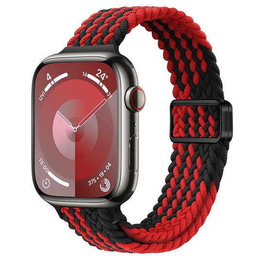 For Apple Watch SE 2022 40mm Slim Magnetic Buckle Nylon Braided Watch Band(Z Pattern Black Red) by bashfashion