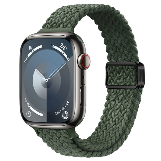 For Apple Watch SE 2022 40mm Slim Magnetic Buckle Nylon Braided Watch Band(Dark Olive Green) by bashfashion