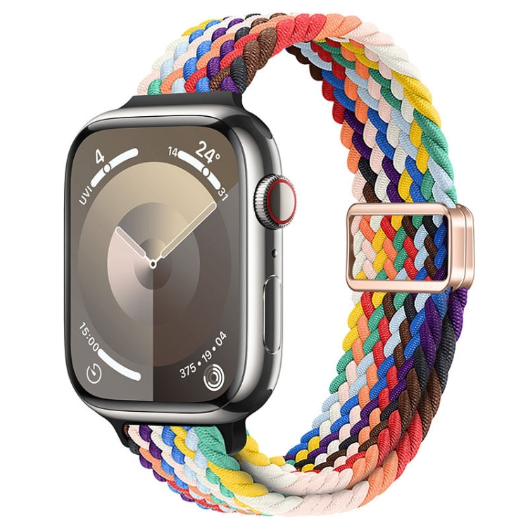 For Apple Watch Series 7 45mm Slim Magnetic Buckle Nylon Braided Watch Band(Rainbow) by bashfashion