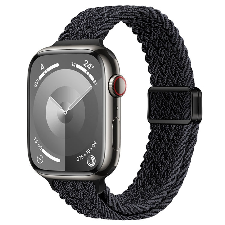 For Apple Watch Series 7 45mm Slim Magnetic Buckle Nylon Braided Watch Band(Black Grey) by bashfashion