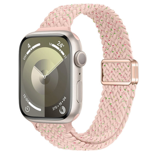 For Apple Watch Series 7 45mm Slim Magnetic Buckle Nylon Braided Watch Band(Starlight Pink) by bashfashion