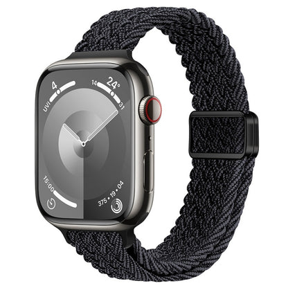 For Apple Watch SE 44mm Slim Magnetic Buckle Nylon Braided Watch Band(Black Grey) by bashfashion