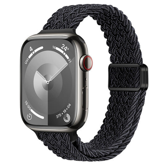 For Apple Watch SE 44mm Slim Magnetic Buckle Nylon Braided Watch Band(Black Grey) by bashfashion