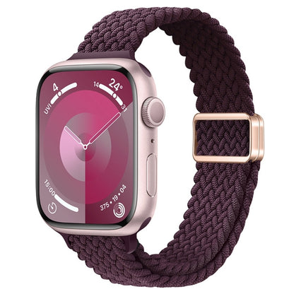 For Apple Watch SE 44mm Slim Magnetic Buckle Nylon Braided Watch Band(Crimson Cherry) by bashfashion