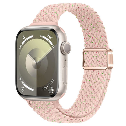 For Apple Watch SE 44mm Slim Magnetic Buckle Nylon Braided Watch Band(Starlight Pink) by bashfashion