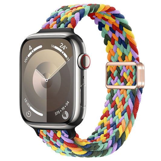 For Apple Watch Series 6 40mm Slim Magnetic Buckle Nylon Braided Watch Band(W Pattern Colorful) by bashfashion