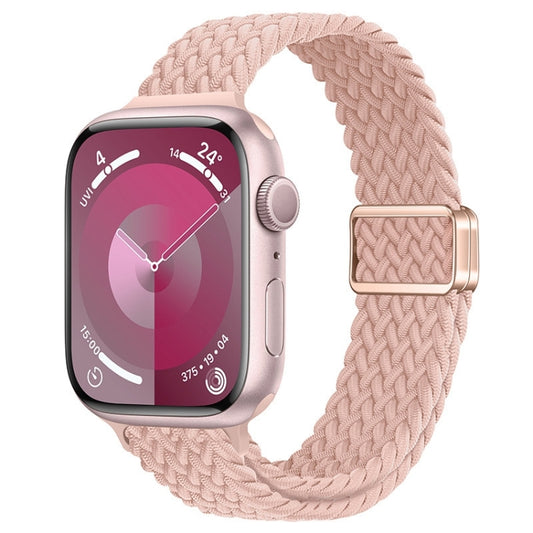 For Apple Watch Series 6 44mm Slim Magnetic Buckle Nylon Braided Watch Band(Cream Pink Sand) by bashfashion