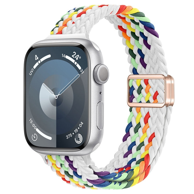 For Apple Watch Series 5 44mm Slim Magnetic Buckle Nylon Braided Watch Band(Z Pattern White Rainbow) by bashfashion