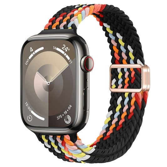 For Apple Watch Series 5 44mm Slim Magnetic Buckle Nylon Braided Watch Band(Z Pattern Black Rainbow) by bashfashion
