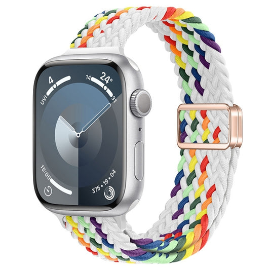 For Apple Watch Series 4 40mm Slim Magnetic Buckle Nylon Braided Watch Band(Z Pattern White Rainbow) by bashfashion