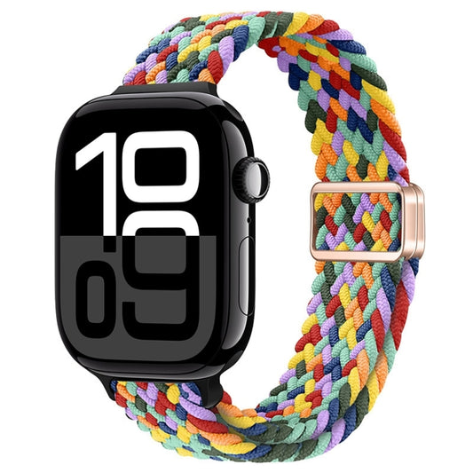 For Apple Watch Series 10 42mm Slim Magnetic Buckle Nylon Braided Watch Band(W Pattern Colorful) by bashfashion