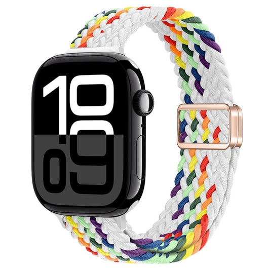 For Apple Watch Series 10 42mm Slim Magnetic Buckle Nylon Braided Watch Band(Z Pattern White Rainbow) by bashfashion