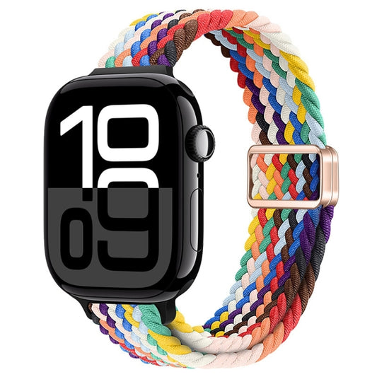 For Apple Watch Series 10 42mm Slim Magnetic Buckle Nylon Braided Watch Band(Rainbow) by bashfashion