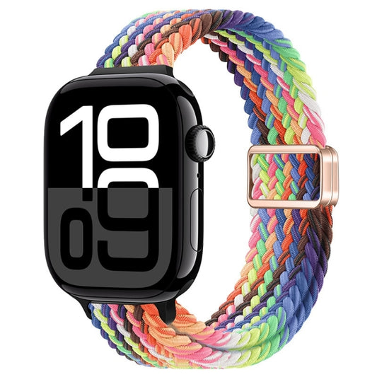For Apple Watch Series 10 42mm Slim Magnetic Buckle Nylon Braided Watch Band(Radiant New Rainbow) by bashfashion