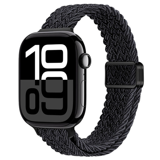 For Apple Watch Series 10 42mm Slim Magnetic Buckle Nylon Braided Watch Band(Black Grey) by bashfashion