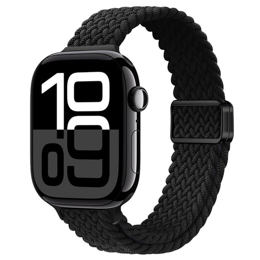 For Apple Watch Series 10 42mm Slim Magnetic Buckle Nylon Braided Watch Band(Black) by bashfashion