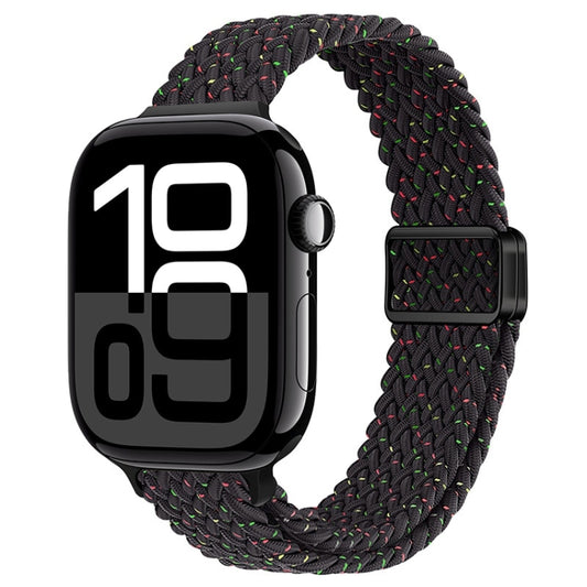 For Apple Watch Series 10 42mm Slim Magnetic Buckle Nylon Braided Watch Band(Starlight Black) by bashfashion
