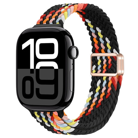 For Apple Watch Series 10 46mm Slim Magnetic Buckle Nylon Braided Watch Band(Z Pattern Black Rainbow) by bashfashion