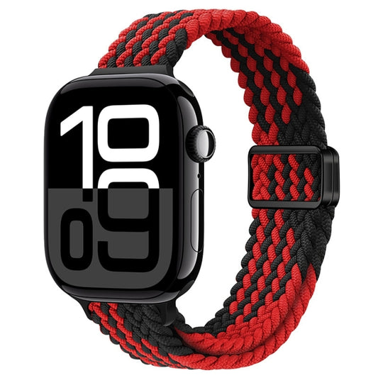 For Apple Watch Series 10 46mm Slim Magnetic Buckle Nylon Braided Watch Band(Z Pattern Black Red) by bashfashion