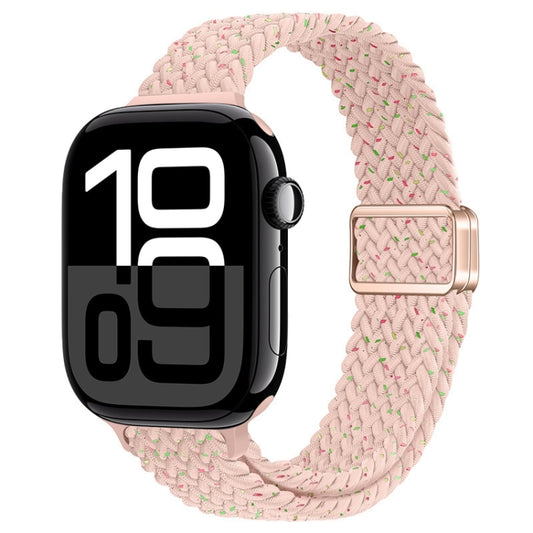 For Apple Watch Series 10 46mm Slim Magnetic Buckle Nylon Braided Watch Band(Starlight Pink) by bashfashion
