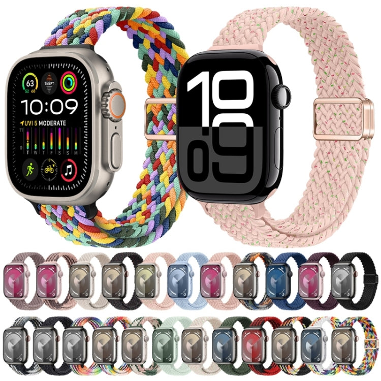 For Apple Watch SE 44mm Slim Magnetic Buckle Nylon Braided Watch Band(Z Pattern Black Rainbow) by bashfashion