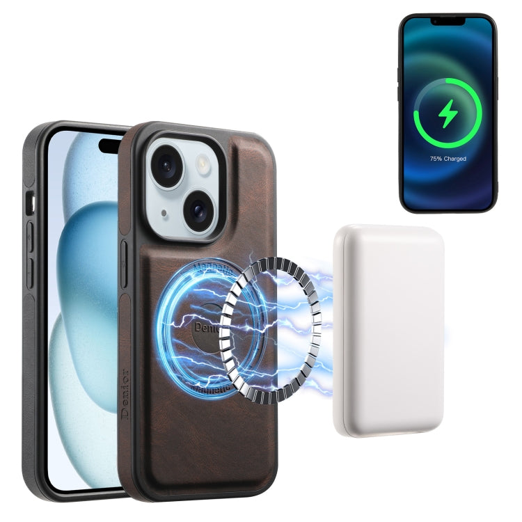 For iPhone 15 Denior A13 Skin Feel MagSafe Phone Case(Brown) by Denior