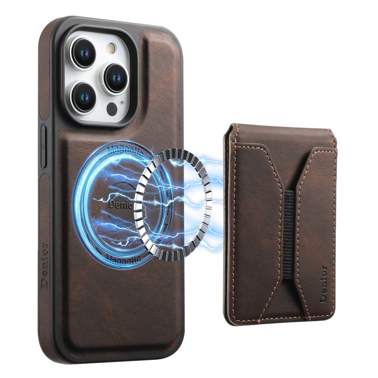 For iPhone 14 Pro Denior D17 Skin Feel MagSafe Detachable Card Slot Phone Case(Brown) by Denior