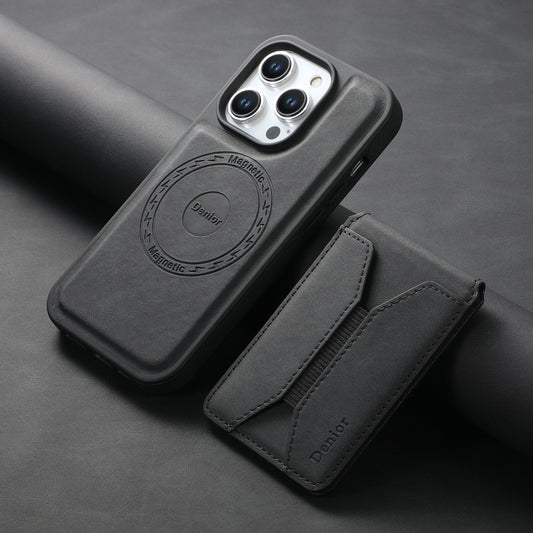 For iPhone 14 Pro Max Denior D17 Skin Feel MagSafe Detachable Card Slot Phone Case(Black) by Denior