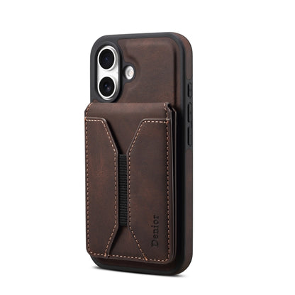 For iPhone 16 Plus Denior D17 Skin Feel MagSafe Detachable Card Slot Phone Case(Brown) by Denior