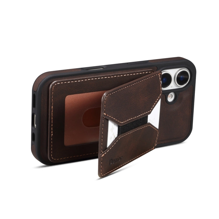 For iPhone 16 Plus Denior D17 Skin Feel MagSafe Detachable Card Slot Phone Case(Brown) by Denior